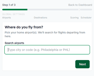 Setting your home airport and preferences