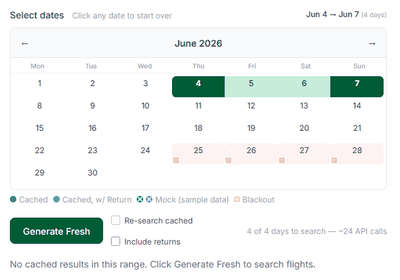 Calendar with a date range selected